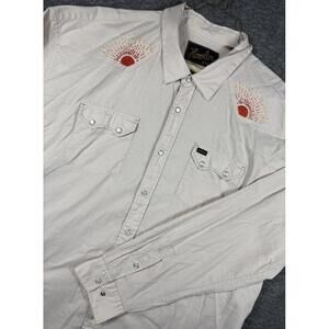 Howler Bros Gaucho Western Sun Embroidered Pearl Snaps Shirt Mens 2XL Beige